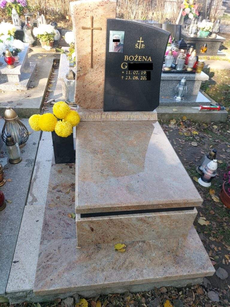 Nagrobek granitowy pomnik jasny ciemny pojedynczy tani Jaworzno Granmarys. Nagrobki granitowe.