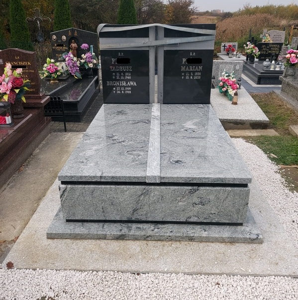 Nagrobek granitowy pomnik podwójny Jaworzno Granmarys szary jasny tablica nagrobkowa ekskluzywny